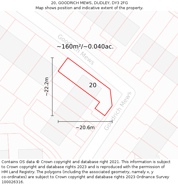 20, GOODRICH MEWS, DUDLEY, DY3 2FG: Plot and title map