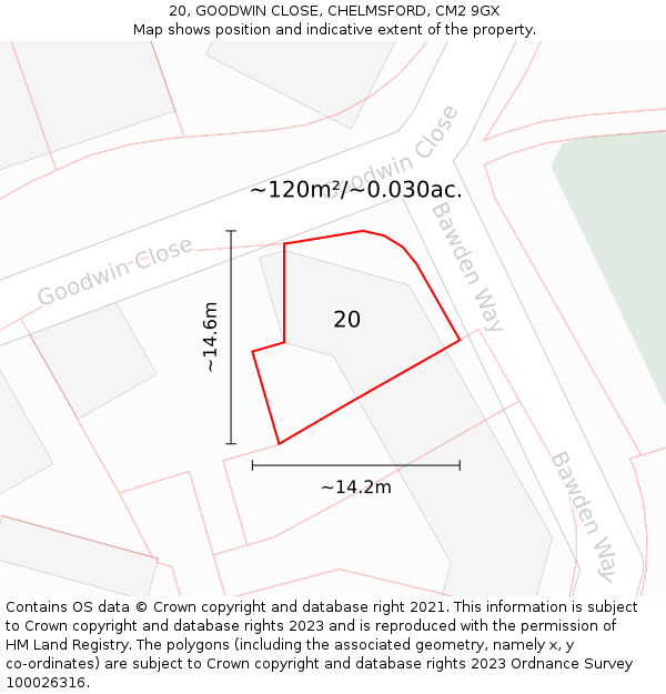 20, GOODWIN CLOSE, CHELMSFORD, CM2 9GX: Plot and title map