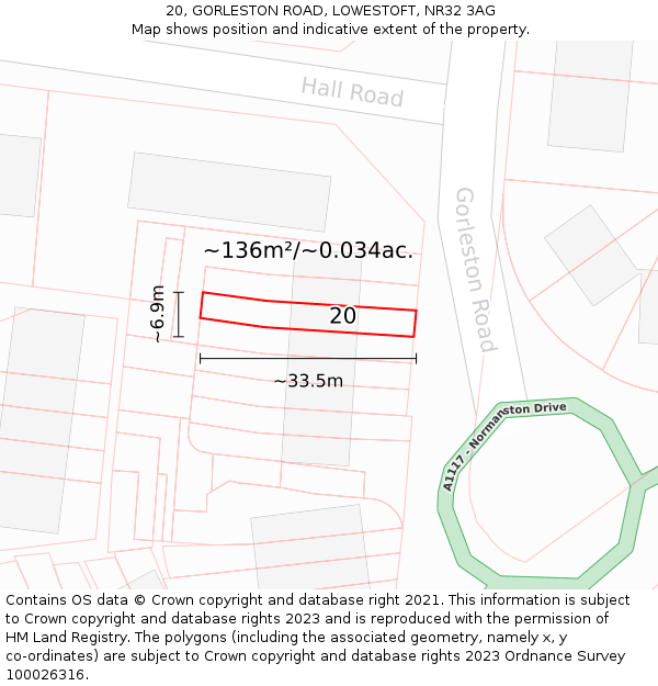 20, GORLESTON ROAD, LOWESTOFT, NR32 3AG: Plot and title map