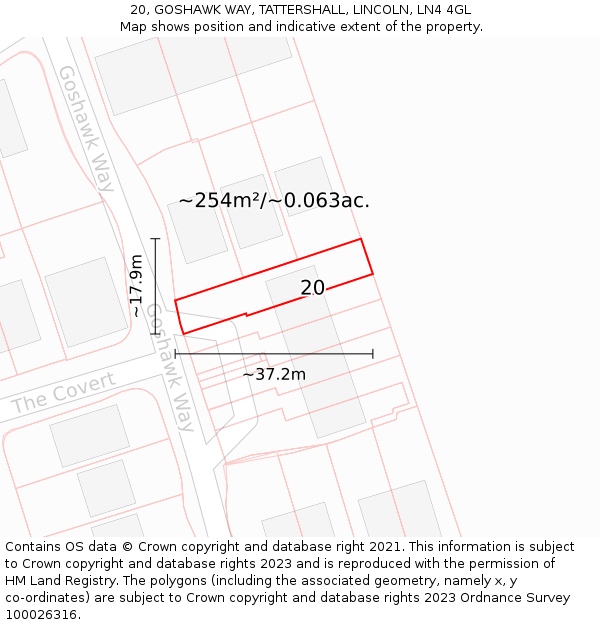 20, GOSHAWK WAY, TATTERSHALL, LINCOLN, LN4 4GL: Plot and title map