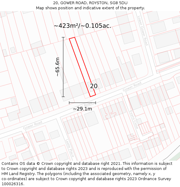 20, GOWER ROAD, ROYSTON, SG8 5DU: Plot and title map