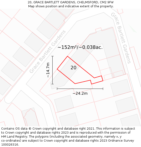 20, GRACE BARTLETT GARDENS, CHELMSFORD, CM2 9FW: Plot and title map