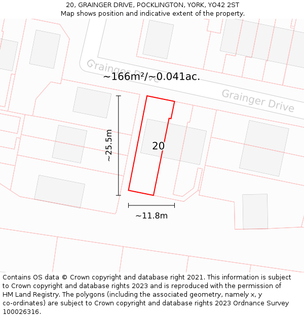 20, GRAINGER DRIVE, POCKLINGTON, YORK, YO42 2ST: Plot and title map