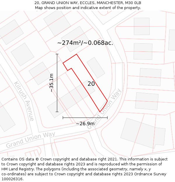 20, GRAND UNION WAY, ECCLES, MANCHESTER, M30 0LB: Plot and title map