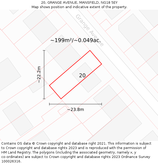 20, GRANGE AVENUE, MANSFIELD, NG18 5EY: Plot and title map