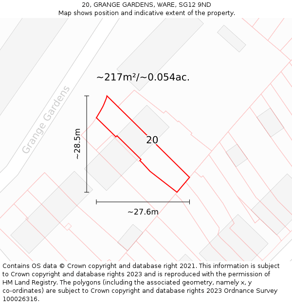 20, GRANGE GARDENS, WARE, SG12 9ND: Plot and title map