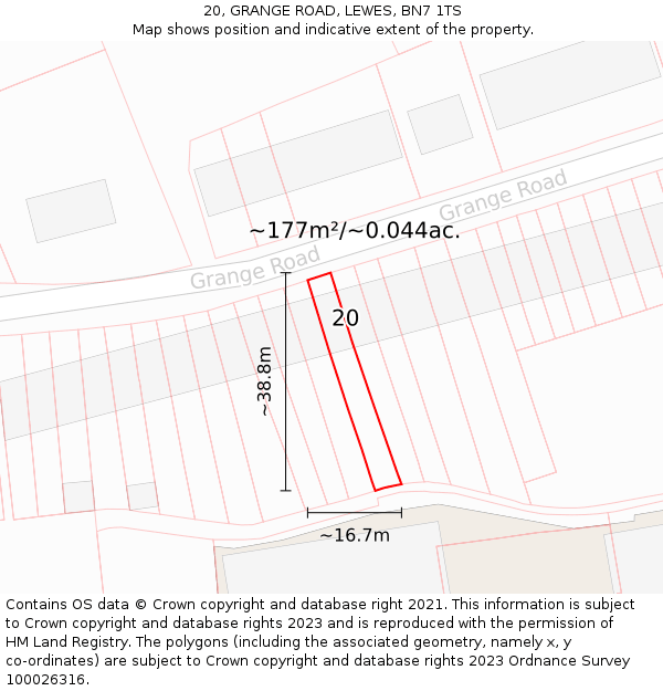 20, GRANGE ROAD, LEWES, BN7 1TS: Plot and title map