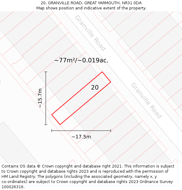 20, GRANVILLE ROAD, GREAT YARMOUTH, NR31 0DA: Plot and title map
