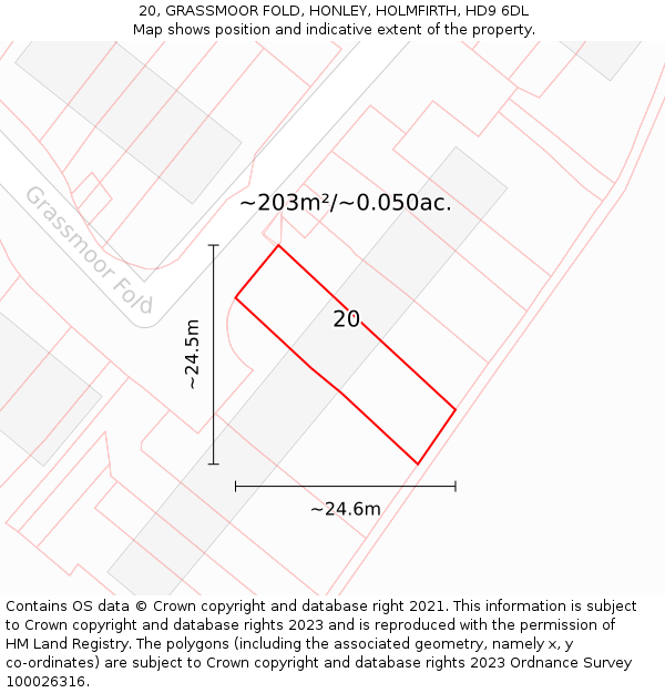 20, GRASSMOOR FOLD, HONLEY, HOLMFIRTH, HD9 6DL: Plot and title map