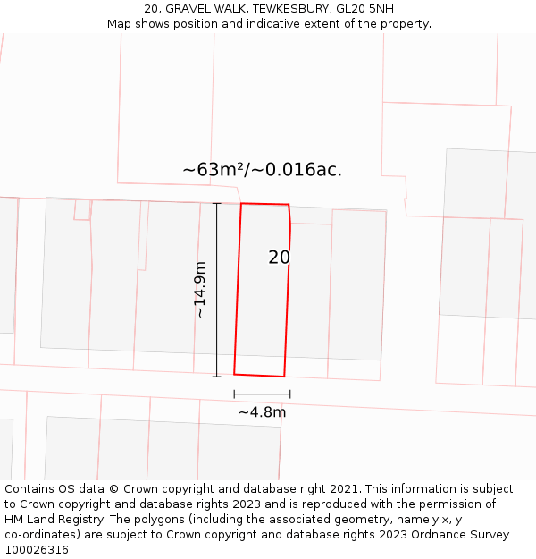 20, GRAVEL WALK, TEWKESBURY, GL20 5NH: Plot and title map
