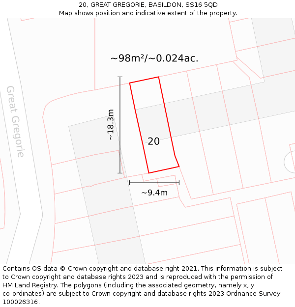 20, GREAT GREGORIE, BASILDON, SS16 5QD: Plot and title map