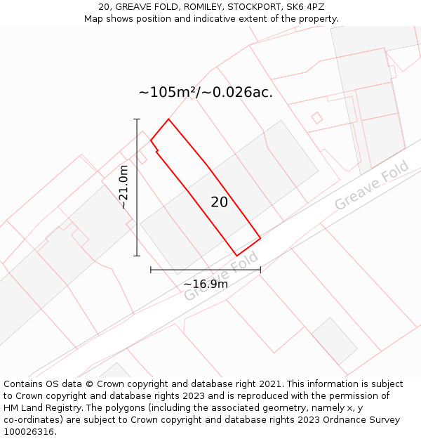 20, GREAVE FOLD, ROMILEY, STOCKPORT, SK6 4PZ: Plot and title map