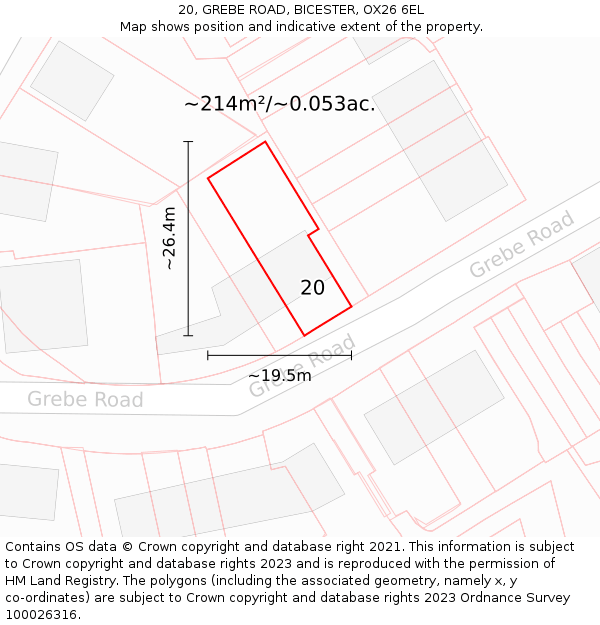20, GREBE ROAD, BICESTER, OX26 6EL: Plot and title map