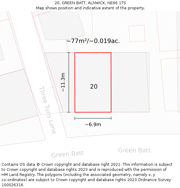 20, GREEN BATT, ALNWICK, NE66 1TS: Plot and title map