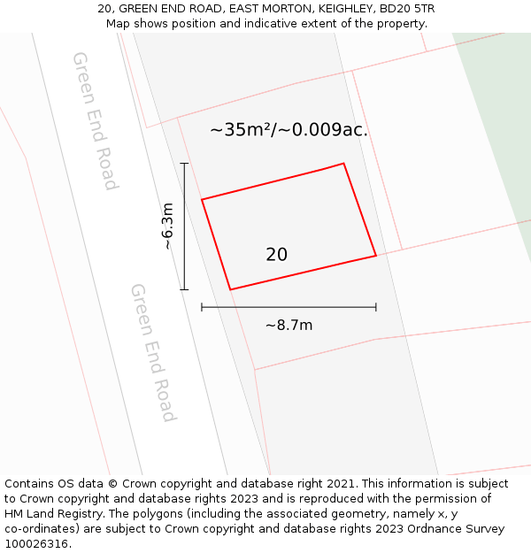20, GREEN END ROAD, EAST MORTON, KEIGHLEY, BD20 5TR: Plot and title map