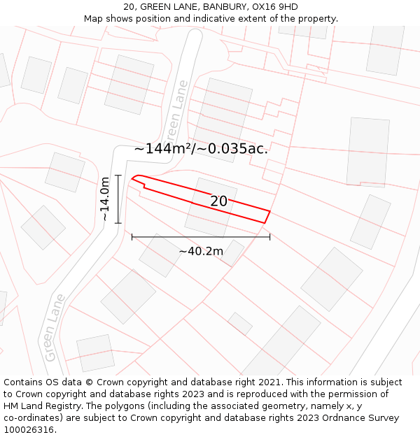 20, GREEN LANE, BANBURY, OX16 9HD: Plot and title map