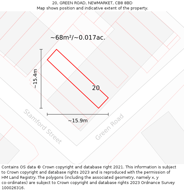 20, GREEN ROAD, NEWMARKET, CB8 8BD: Plot and title map