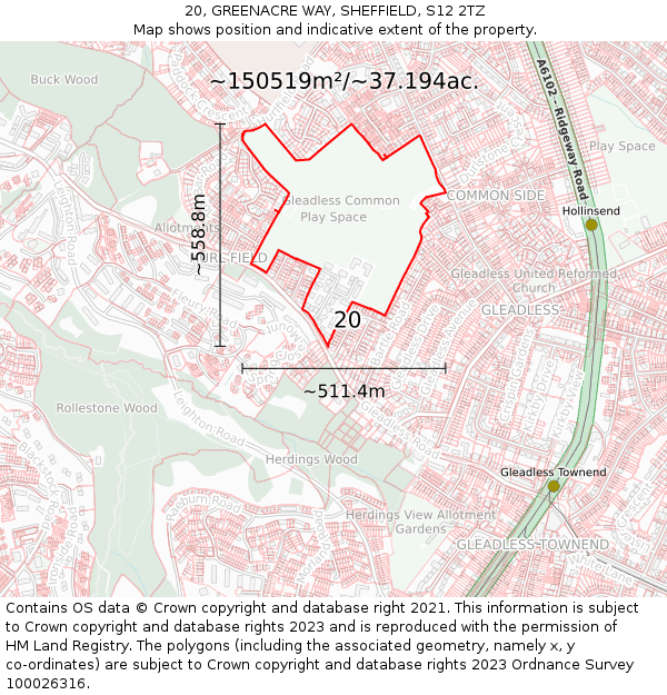 20, GREENACRE WAY, SHEFFIELD, S12 2TZ: Plot and title map