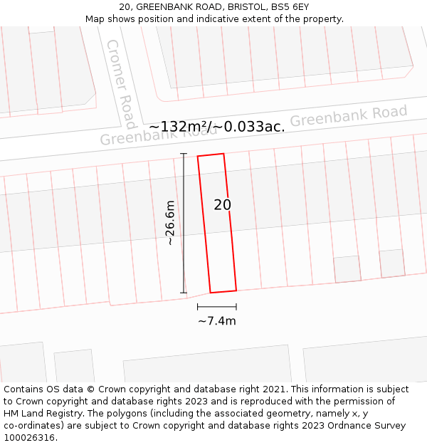 20, GREENBANK ROAD, BRISTOL, BS5 6EY: Plot and title map