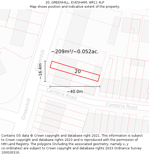 20, GREENHILL, EVESHAM, WR11 4LP: Plot and title map