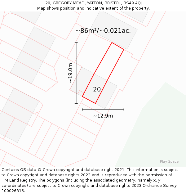 20, GREGORY MEAD, YATTON, BRISTOL, BS49 4QJ: Plot and title map
