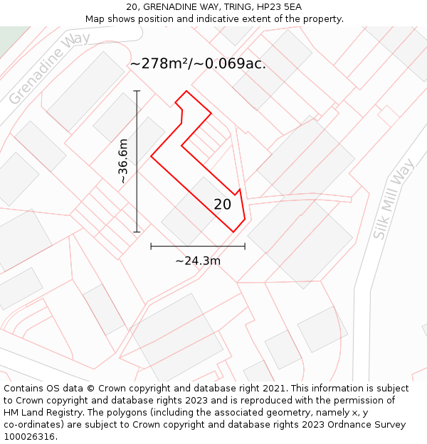 20, GRENADINE WAY, TRING, HP23 5EA: Plot and title map