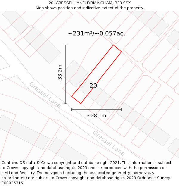20, GRESSEL LANE, BIRMINGHAM, B33 9SX: Plot and title map