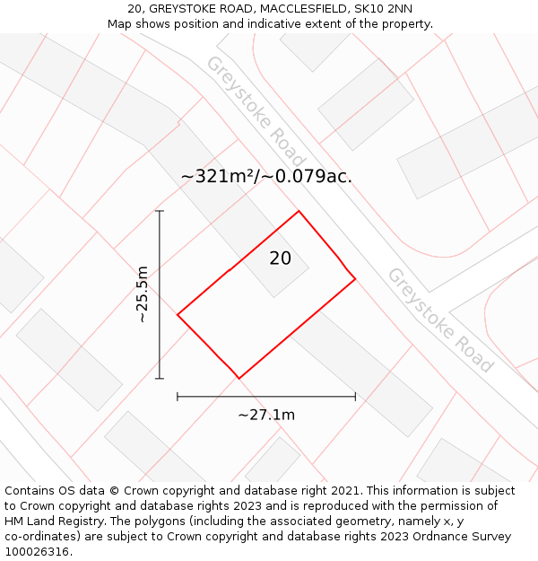 20, GREYSTOKE ROAD, MACCLESFIELD, SK10 2NN: Plot and title map