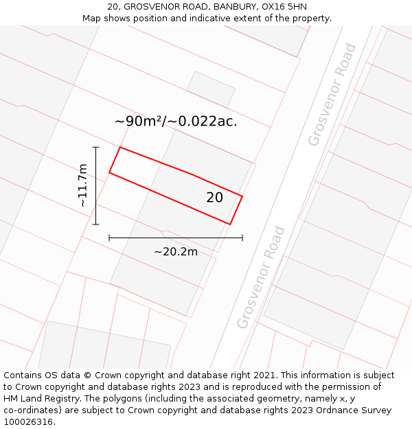 20, GROSVENOR ROAD, BANBURY, OX16 5HN: Plot and title map