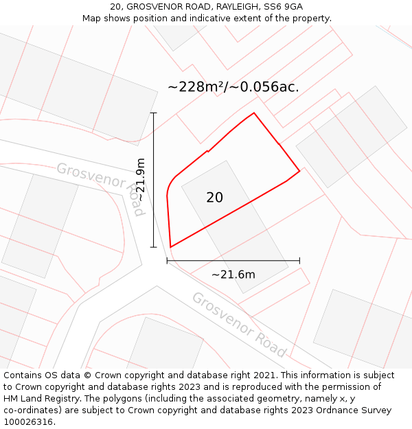 20, GROSVENOR ROAD, RAYLEIGH, SS6 9GA: Plot and title map