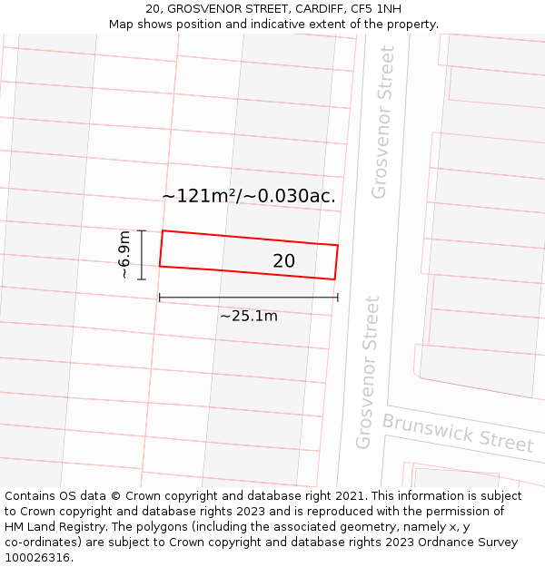 20, GROSVENOR STREET, CARDIFF, CF5 1NH: Plot and title map