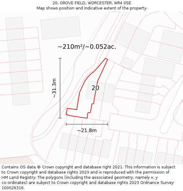 20, GROVE FIELD, WORCESTER, WR4 0SE: Plot and title map