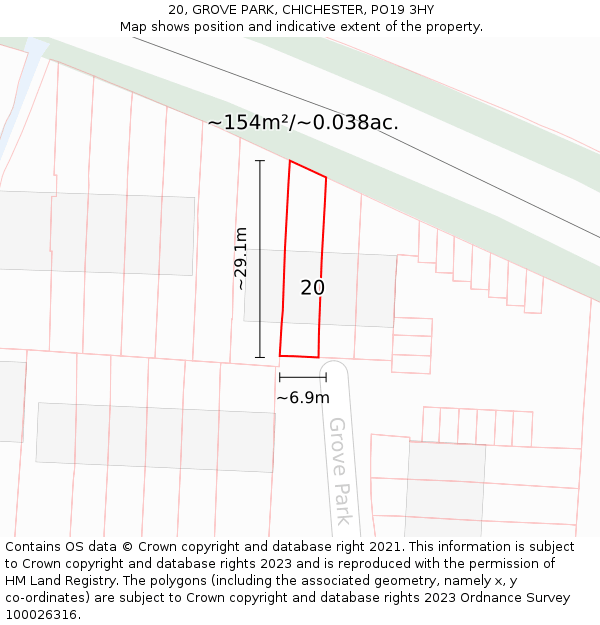 20, GROVE PARK, CHICHESTER, PO19 3HY: Plot and title map