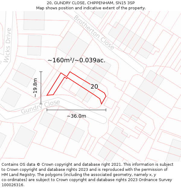 20, GUNDRY CLOSE, CHIPPENHAM, SN15 3SP: Plot and title map