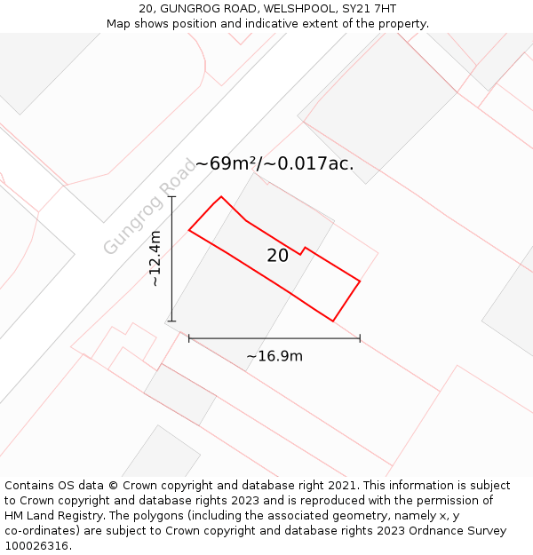 20, GUNGROG ROAD, WELSHPOOL, SY21 7HT: Plot and title map