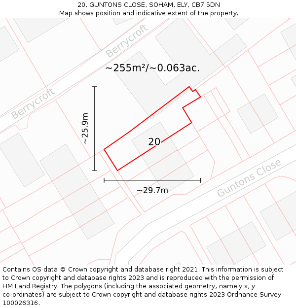 20, GUNTONS CLOSE, SOHAM, ELY, CB7 5DN: Plot and title map