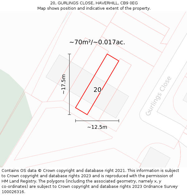 20, GURLINGS CLOSE, HAVERHILL, CB9 0EG: Plot and title map