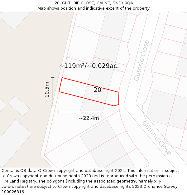 20, GUTHRIE CLOSE, CALNE, SN11 9QA: Plot and title map