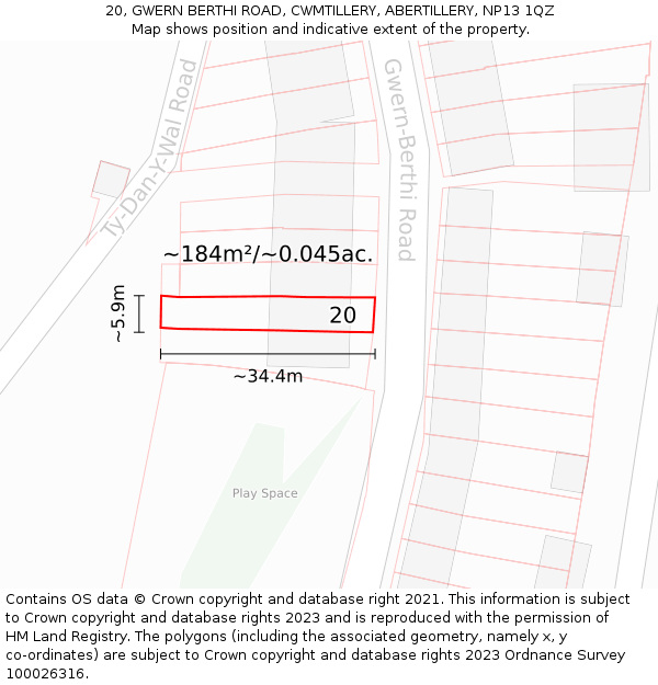 20, GWERN BERTHI ROAD, CWMTILLERY, ABERTILLERY, NP13 1QZ: Plot and title map