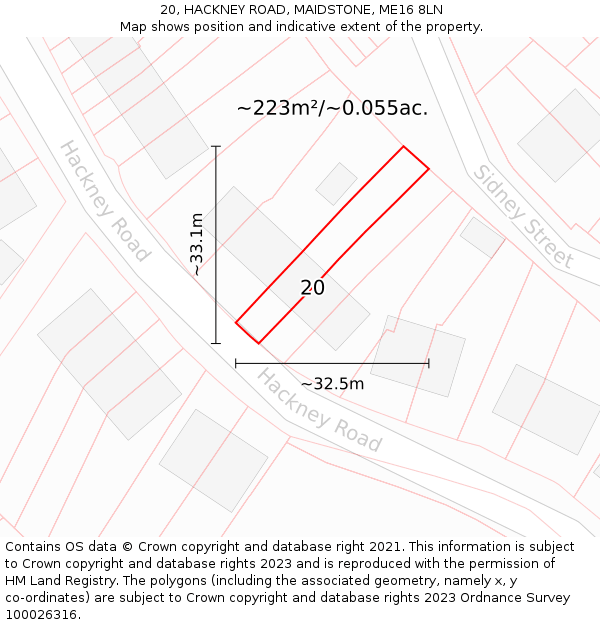 20, HACKNEY ROAD, MAIDSTONE, ME16 8LN: Plot and title map