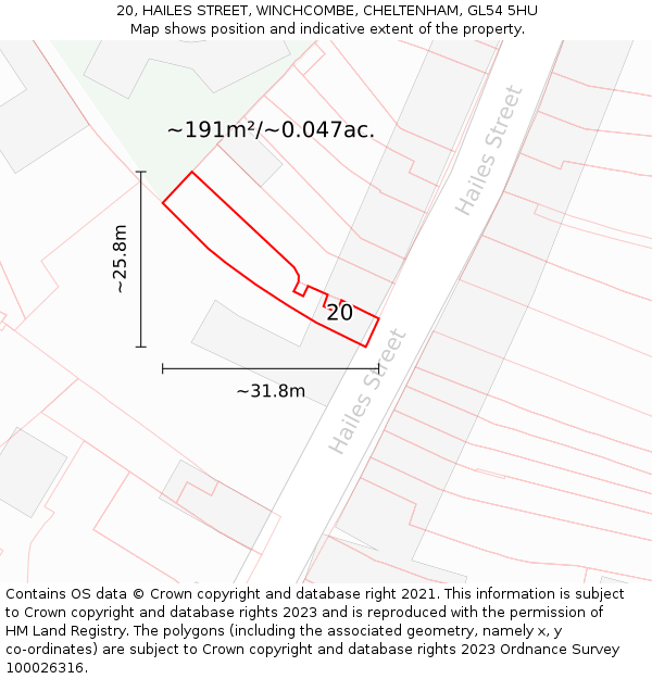 20, HAILES STREET, WINCHCOMBE, CHELTENHAM, GL54 5HU: Plot and title map