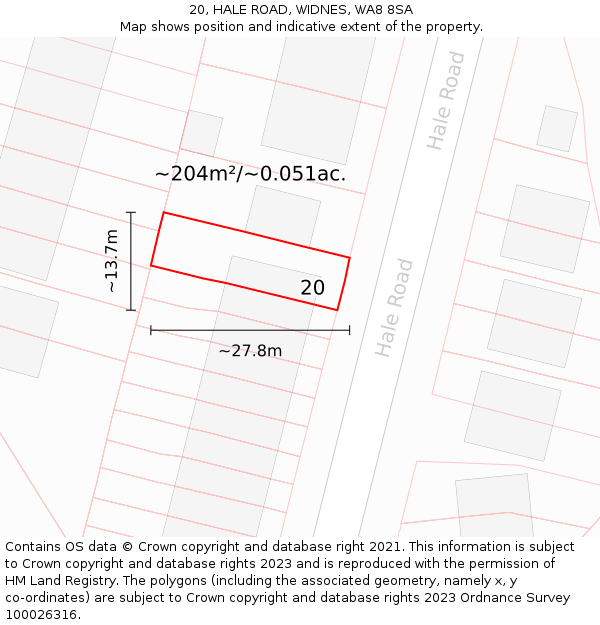 20, HALE ROAD, WIDNES, WA8 8SA: Plot and title map