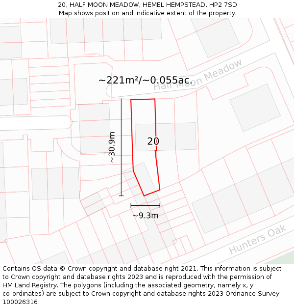 20, HALF MOON MEADOW, HEMEL HEMPSTEAD, HP2 7SD: Plot and title map