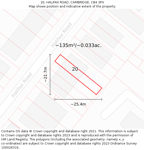 20, HALIFAX ROAD, CAMBRIDGE, CB4 3PX: Plot and title map