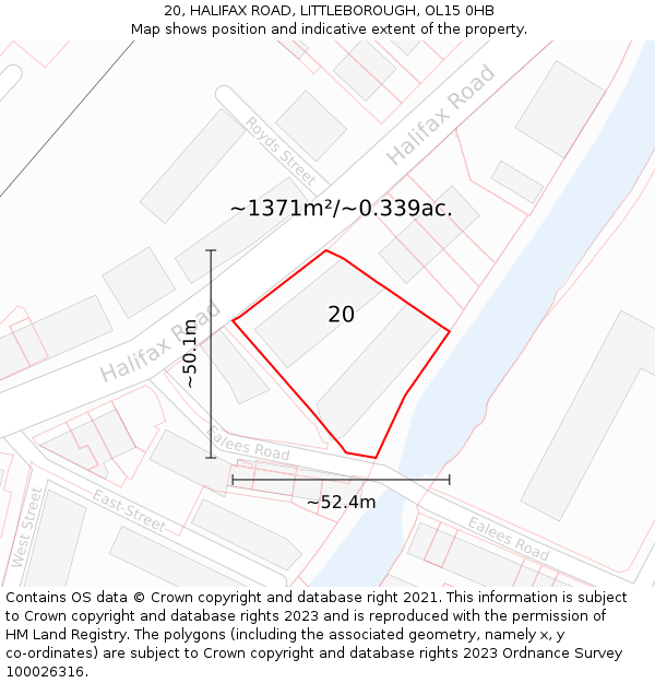 20, HALIFAX ROAD, LITTLEBOROUGH, OL15 0HB: Plot and title map