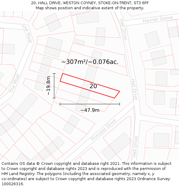 20, HALL DRIVE, WESTON COYNEY, STOKE-ON-TRENT, ST3 6PF: Plot and title map