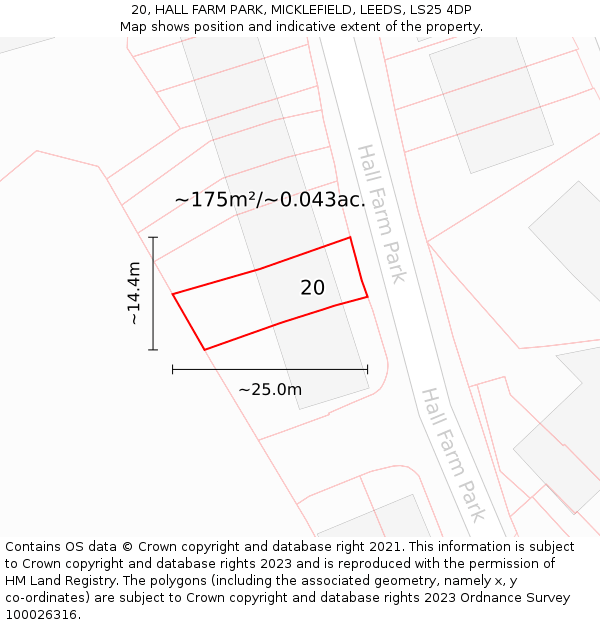 20, HALL FARM PARK, MICKLEFIELD, LEEDS, LS25 4DP: Plot and title map