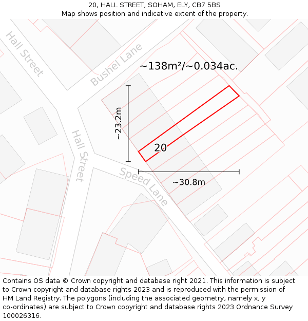 20, HALL STREET, SOHAM, ELY, CB7 5BS: Plot and title map