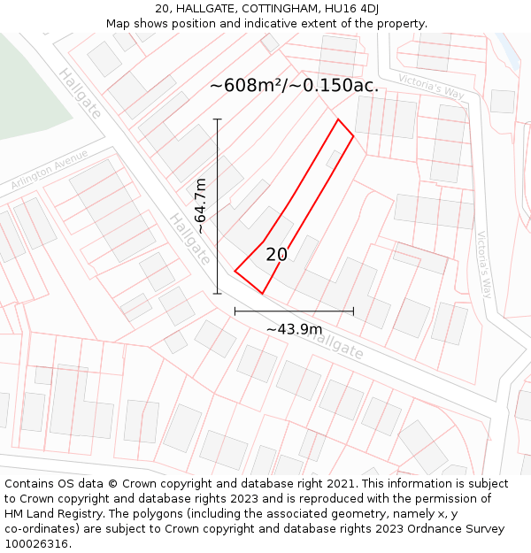 20, HALLGATE, COTTINGHAM, HU16 4DJ: Plot and title map