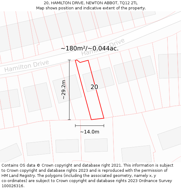 20, HAMILTON DRIVE, NEWTON ABBOT, TQ12 2TL: Plot and title map